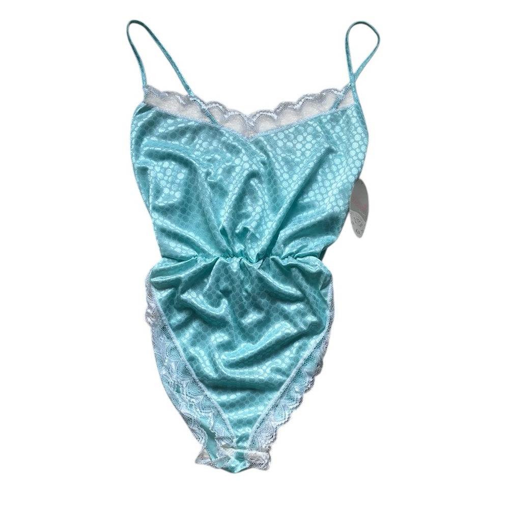 Bellina Vintage NWT 80s Women’s Blue Lace Trim Teddy Lingerie Size Medium NEW